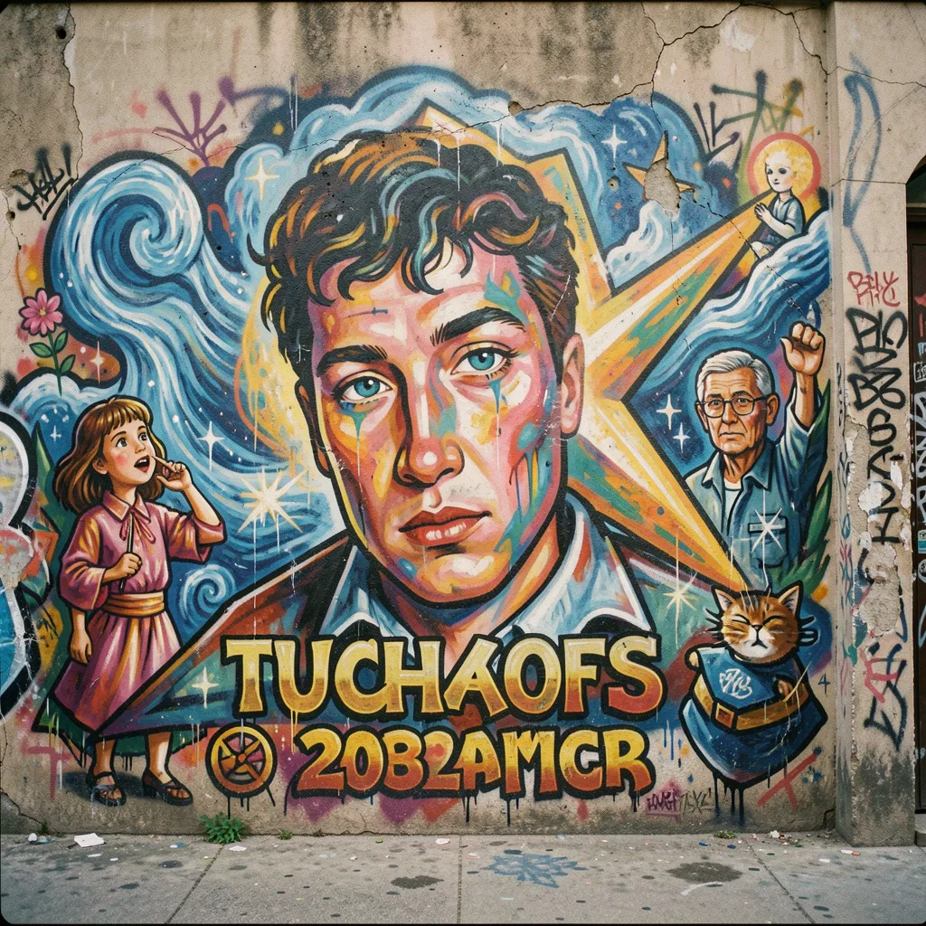 Abstract geometric mural in urban setting